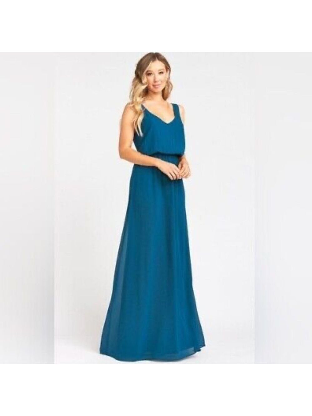 Show Me Your Mumu Kendall Maxi Dress Sz XS Deep Jade V Neck Chiffon Wedding EUC